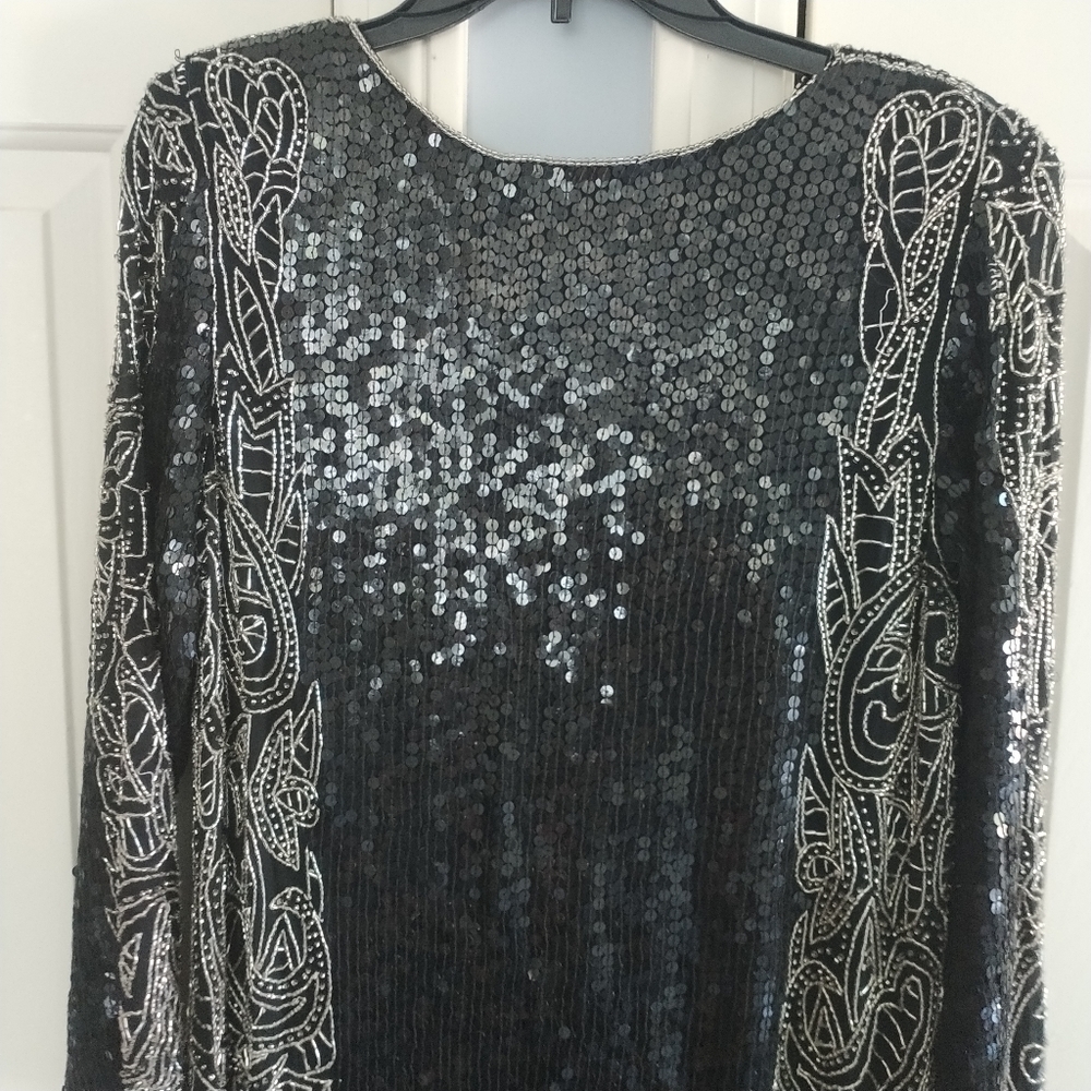Joseph Le Bon Paris Hong Kong New York Black Sequins & Beaded Vintage Dress 12 - Picture 2 of 11